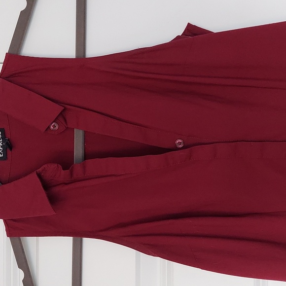 Express maroon button-up fit and flare dress with pockets, size 0 - Picture 3 of 7